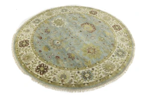 Blue-gray Floral Osh Chobi 8X8 Oriental Round Rug