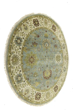 Blue-gray Floral Osh Chobi 8X8 Oriental Round Rug