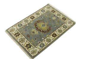 Blue-gray Floral Osh Chobi 2x3 Oriental Area Rug