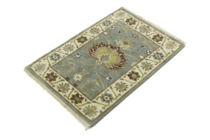 Blue-gray Floral Osh Chobi 2x3 Oriental Area Rug