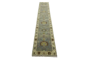 Blue-gray Floral Osh Chobi 2'5X14 Oriental Runner Rug
