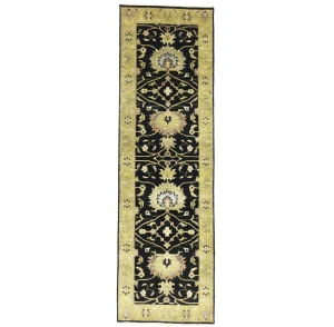 Black Floral 2'5x7'11 Osh Chobi Oriental Runner Rug