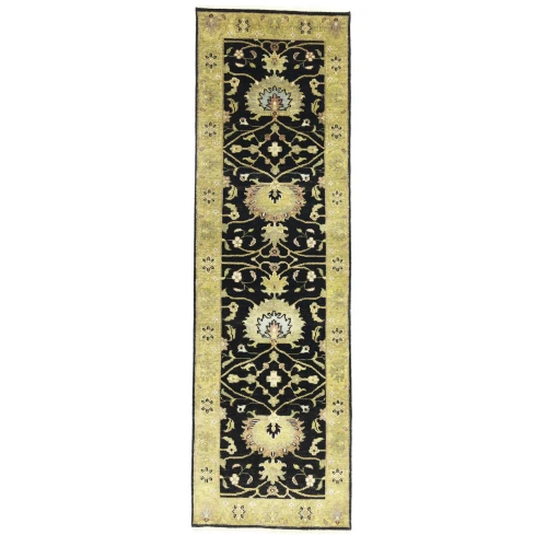 Black Floral 2'5x7'11 Osh Chobi Oriental Runner Rug