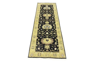 Black Floral 2'5x7'11 Osh Chobi Oriental Runner Rug