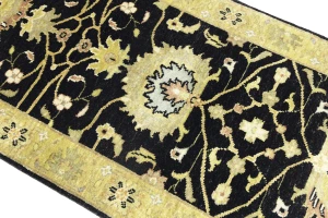 Black Floral 2'5x7'11 Osh Chobi Oriental Runner Rug