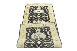 Black Floral 2'5x7'11 Osh Chobi Oriental Runner Rug