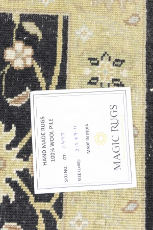 Black Floral 2'5x7'11 Osh Chobi Oriental Runner Rug
