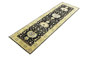 Black Floral 2'5x7'11 Osh Chobi Oriental Runner Rug
