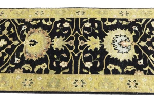 Black Floral 2'5x7'11 Osh Chobi Oriental Runner Rug
