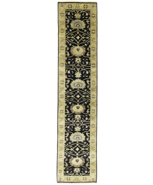 Black Floral Traditional 2'7X11'9 Osh Chobi Oriental Runner Rug