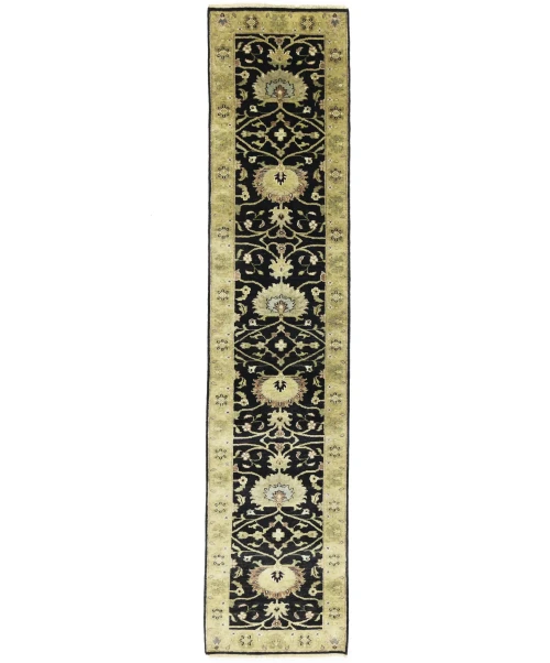 Black Floral Traditional 2'7X11'9 Osh Chobi Oriental Runner Rug