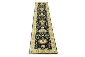 Black Floral Traditional 2'7X11'9 Osh Chobi Oriental Runner Rug