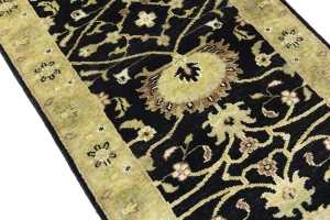 Black Floral Traditional 2'7X11'9 Osh Chobi Oriental Runner Rug