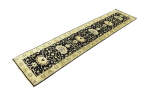 Black Floral Traditional 2'7X11'9 Osh Chobi Oriental Runner Rug
