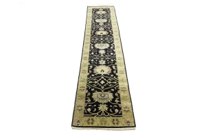 Black Floral Traditional 2'7X11'9 Osh Chobi Oriental Runner Rug
