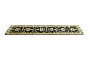 Black Floral Traditional 2'7X11'9 Osh Chobi Oriental Runner Rug