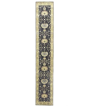 Black Floral Traditional 2'5x13'11 Osh Chobi Oriental Runner Rug