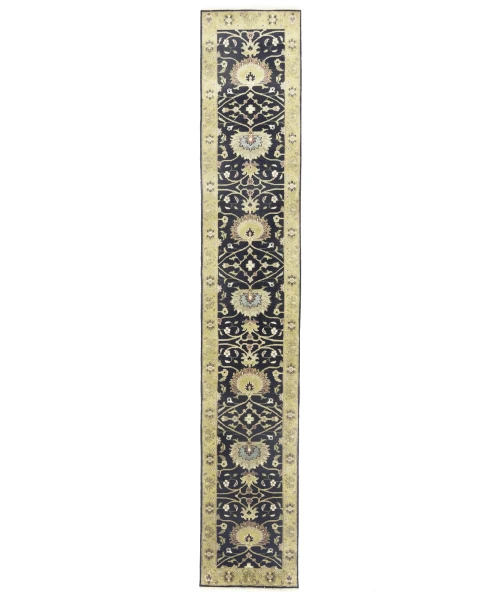 Black Floral Traditional 2'5x13'11 Osh Chobi Oriental Runner Rug