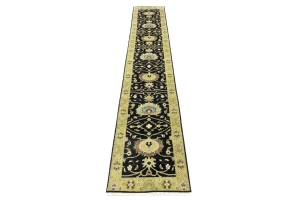 Black Floral Traditional 2'5x13'11 Osh Chobi Oriental Runner Rug