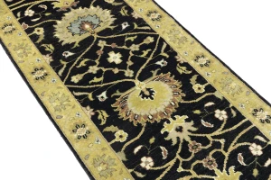 Black Floral Traditional 2'5x13'11 Osh Chobi Oriental Runner Rug