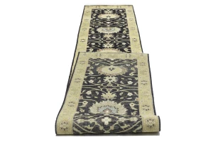 Black Floral Traditional 2'5x13'11 Osh Chobi Oriental Runner Rug