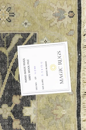Black Floral Traditional 2'5x13'11 Osh Chobi Oriental Runner Rug