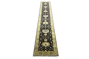 Black Floral Traditional 2'5x13'11 Osh Chobi Oriental Runner Rug