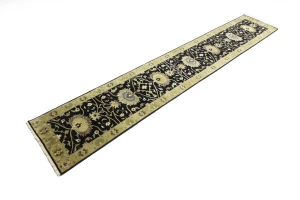 Black Floral Traditional 2'5x13'11 Osh Chobi Oriental Runner Rug