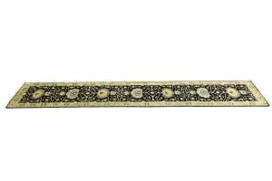 Black Floral Traditional 2'5x13'11 Osh Chobi Oriental Runner Rug