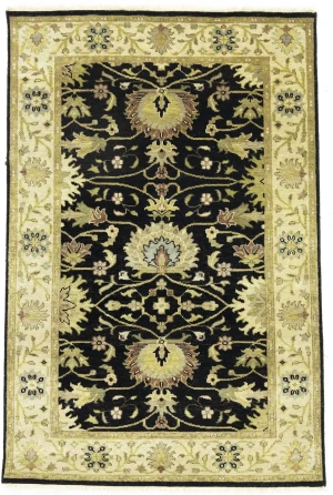 Black Traditional Floral 4x6 Oushak Chobi Oriental Rug