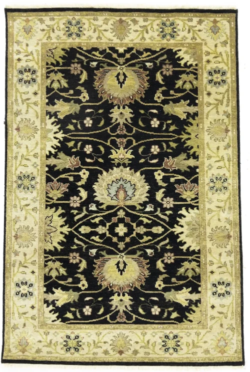 Black Traditional Floral 4x6 Oushak Chobi Oriental Rug
