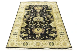 Black Traditional Floral 4x6 Oushak Chobi Oriental Rug