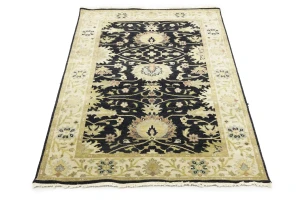 Black Traditional Floral 4x6 Oushak Chobi Oriental Rug