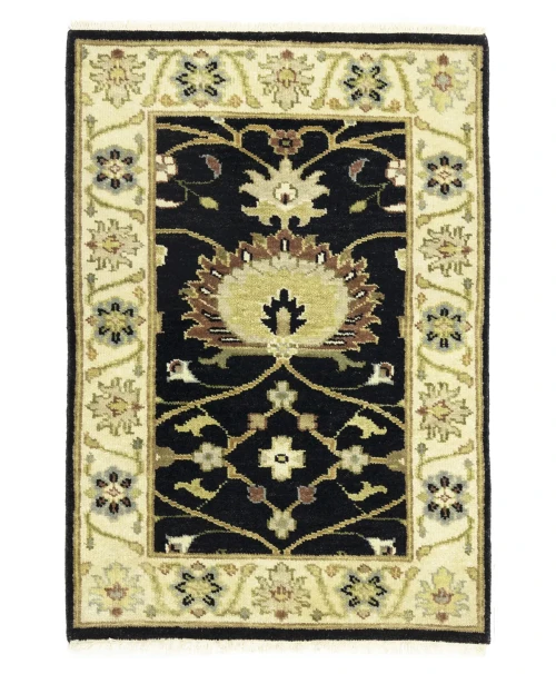 Black Traditional Floral 2X3 Oushak Chobi Oriental Rug