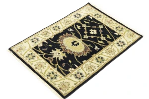 Black Traditional Floral 2X3 Oushak Chobi Oriental Rug