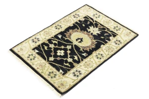 Black Traditional Floral 2X3 Oushak Chobi Oriental Rug