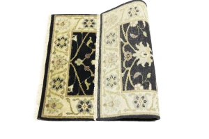 Black Traditional Floral 2X3 Oushak Chobi Oriental Rug