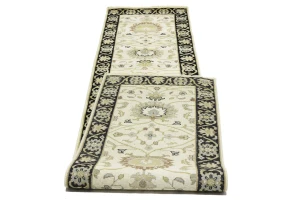 Cream Floral Transitional 2'5X12 Oushak Chobi Oriental Runner Rug