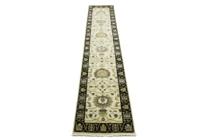 Cream Floral Transitional 2'5X12 Oushak Chobi Oriental Runner Rug
