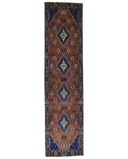 Rust & Navy Tribal 3x10 Indo-Joshaghan Oriental Runner Rug