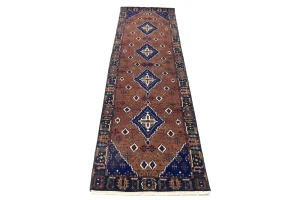 Rust & Navy Tribal 3x10 Indo-Joshaghan Oriental Runner Rug