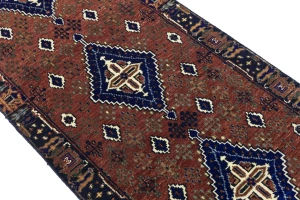 Rust & Navy Tribal 3x10 Indo-Joshaghan Oriental Runner Rug