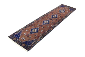 Rust & Navy Tribal 3x10 Indo-Joshaghan Oriental Runner Rug
