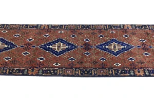 Rust & Navy Tribal 3x10 Indo-Joshaghan Oriental Runner Rug