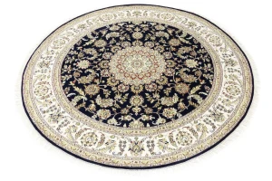 Dark Navy Floral 8X8 Indo-Nain Oriental Round Rug