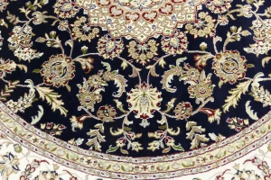 Dark Navy Floral 8X8 Indo-Nain Oriental Round Rug