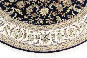 Dark Navy Floral 8X8 Indo-Nain Oriental Round Rug