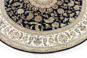Dark Navy Floral 8X8 Indo-Nain Oriental Round Rug
