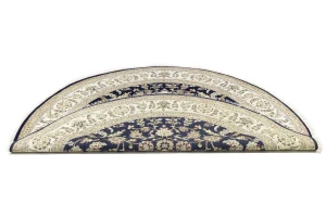 Dark Navy Floral 8X8 Indo-Nain Oriental Round Rug