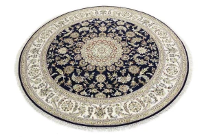 Dark Navy Floral 8X8 Indo-Nain Oriental Round Rug
